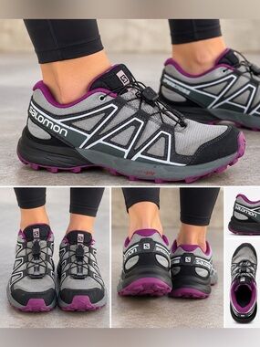 Salomon Speedcross Women’s 5 Trail Running Shoes Gray Purple Quicklace Contagrip